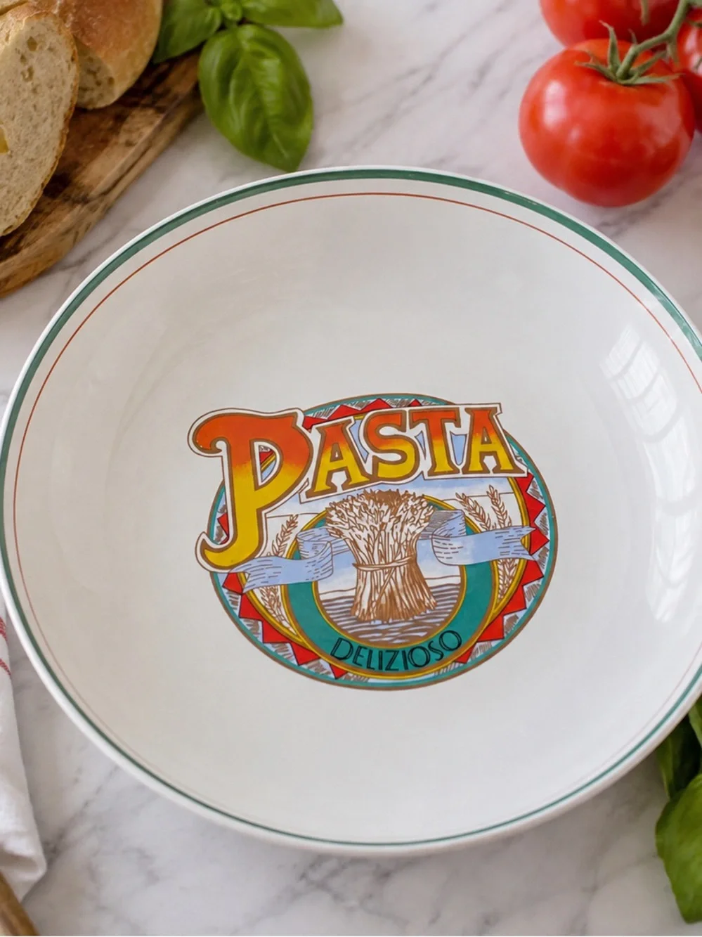 Vintage Pasta Delizioso Large Ceramic Serving Bowl Italian Kitchen Retro Pasta